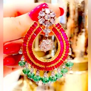 Sterl silver 925 with precious lab crafted rubies and emerald beads